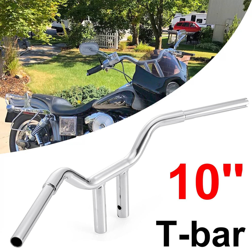 10-inch chrome MX T-bar handlebar with curved grips and support mounts