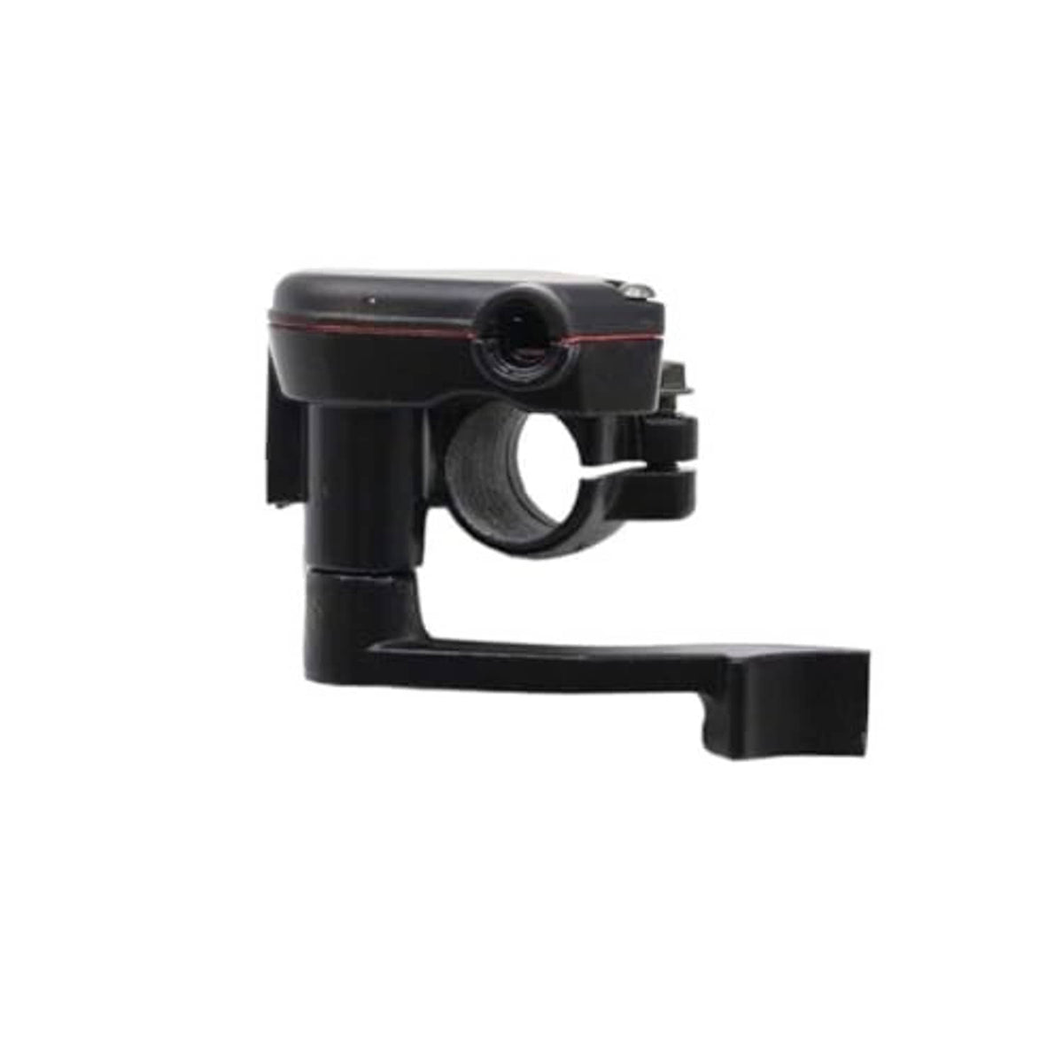 Black throttle clamp and lever with cable opening and mounting screw