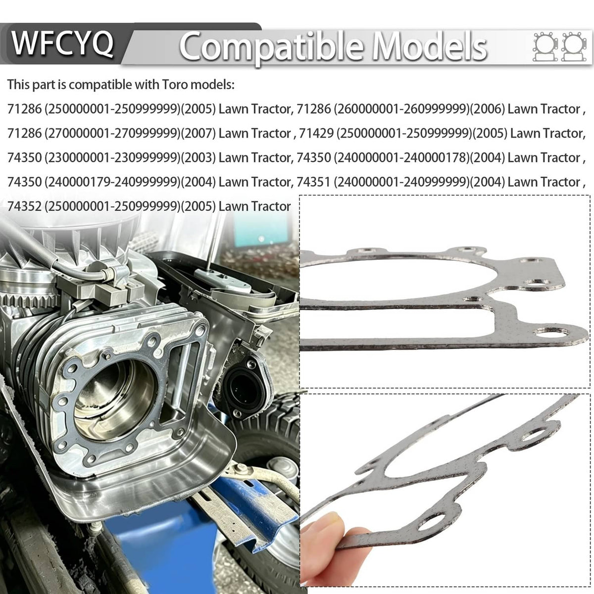 Cylinder head gasket set with detailed cutouts and bolt holes, flat gray metal