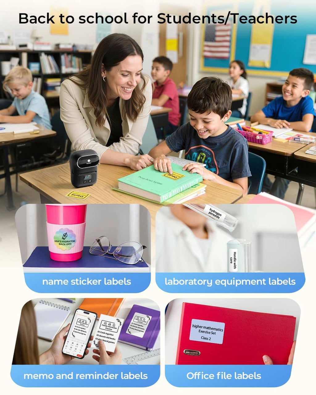Black handheld thermal label printer for home and classroom name stickers
