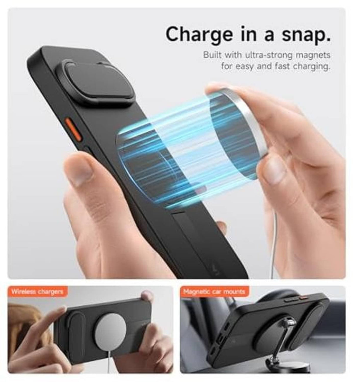 Black Pixel 10/10 Pro case with magnetic charging ring and foldable stand