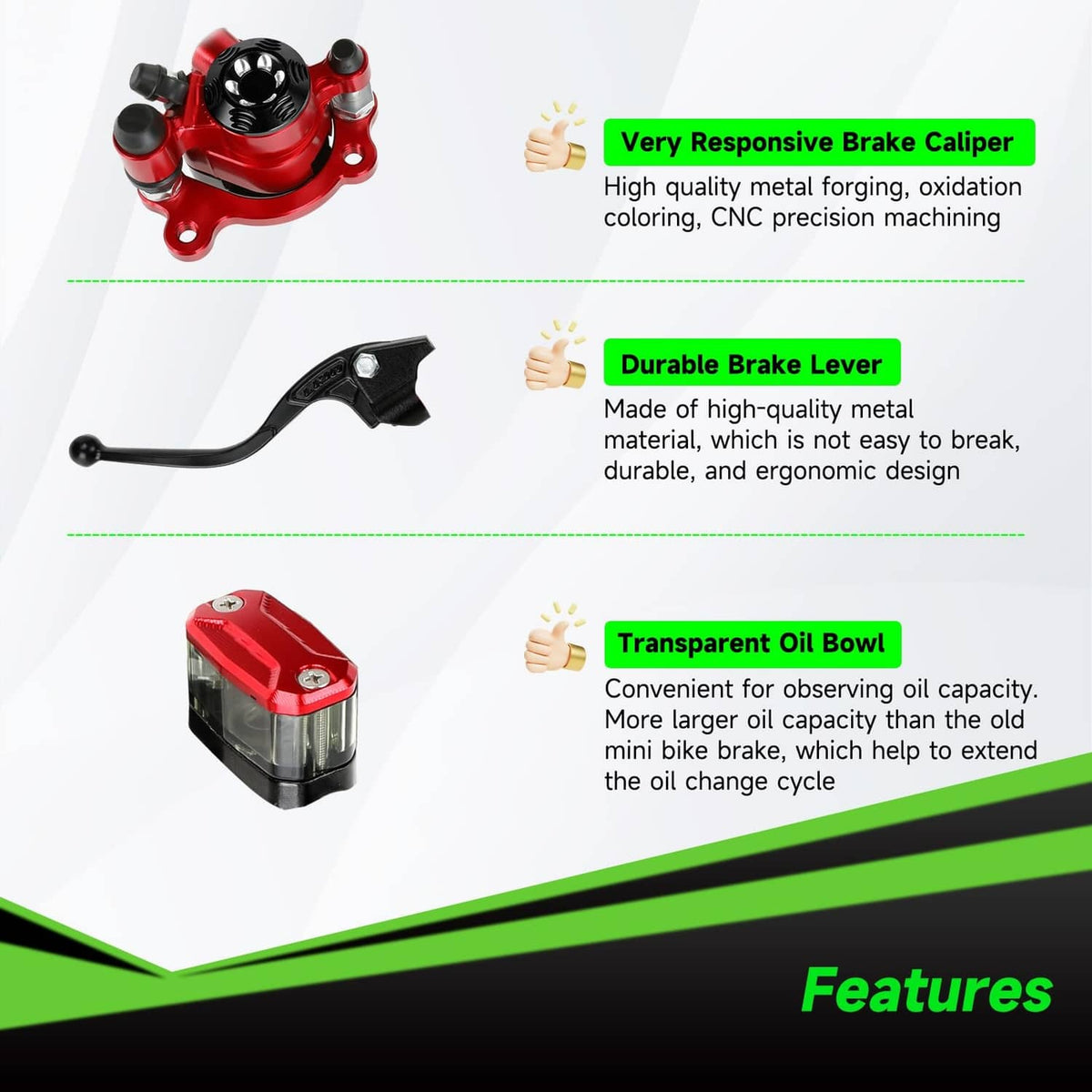 Hydraulic brake caliper kit with brake lever and transparent oil reservoir