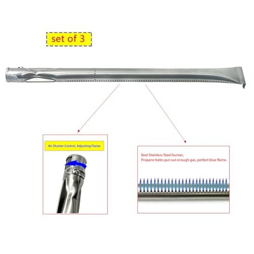 Three stainless steel burner tubes with perforated detail, set of three