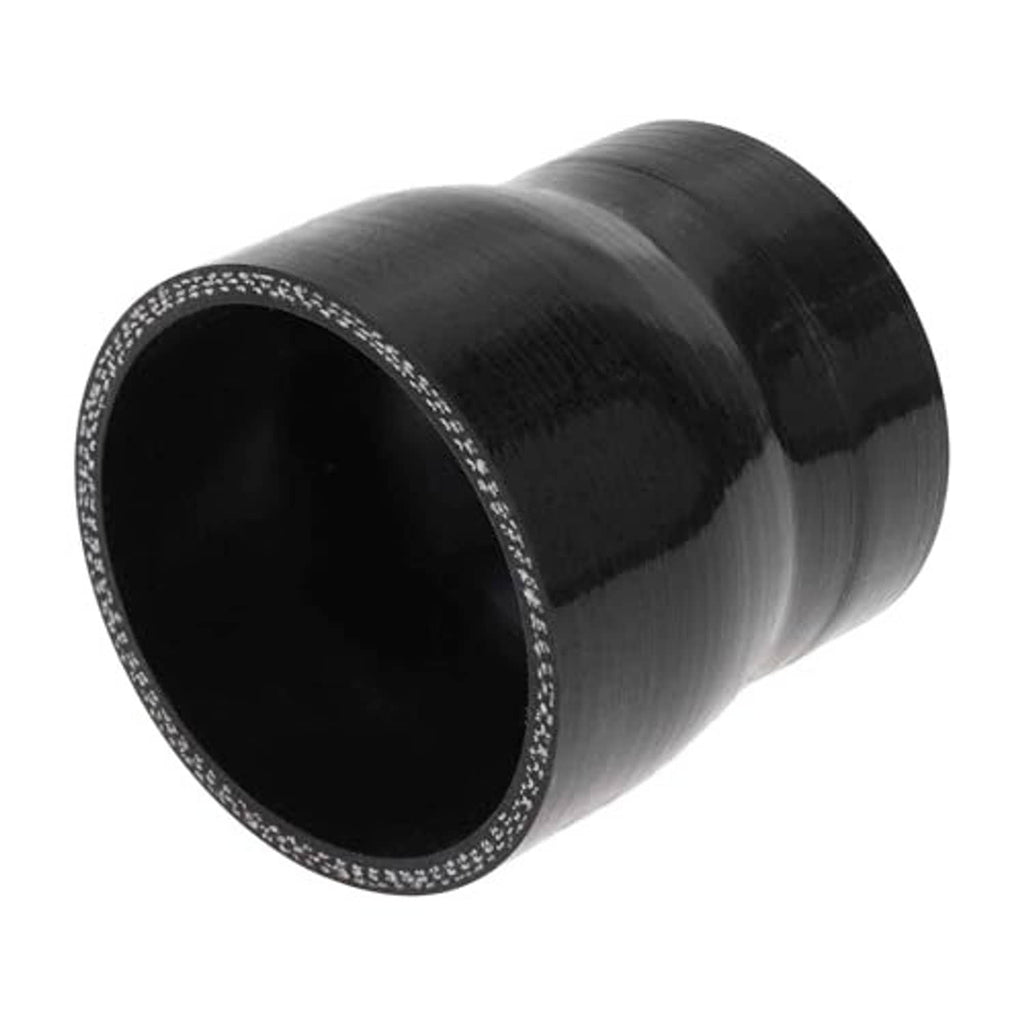 Black silicone straight reducer tubing, 60mm to 70mm, angled view with ribbed edge