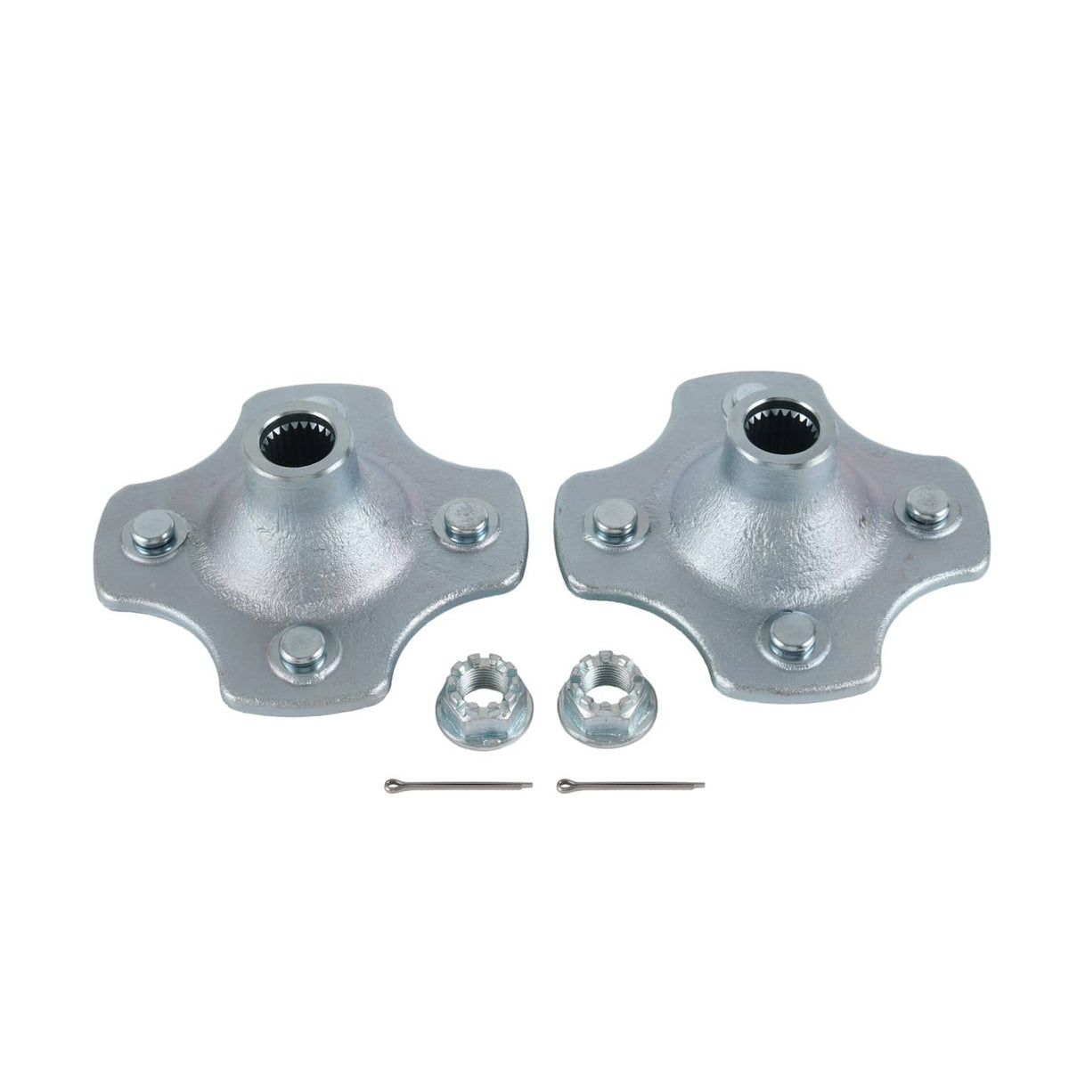 Pair of wheel hub assemblies with mounting lugs and small installation hardware