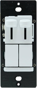 White double rocker dimmer light switch with two vertical sliders on black wall plate