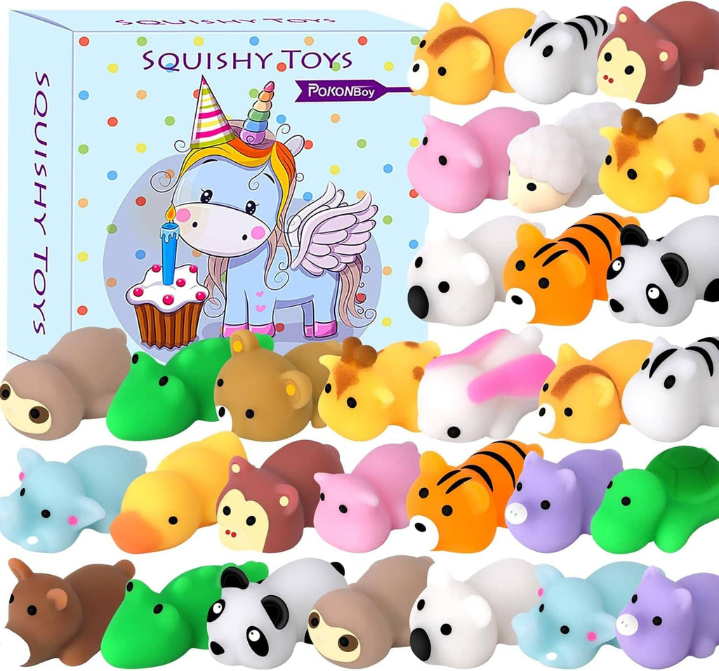 Set of 30 mini forest animal squishy mochi toys in assorted colors