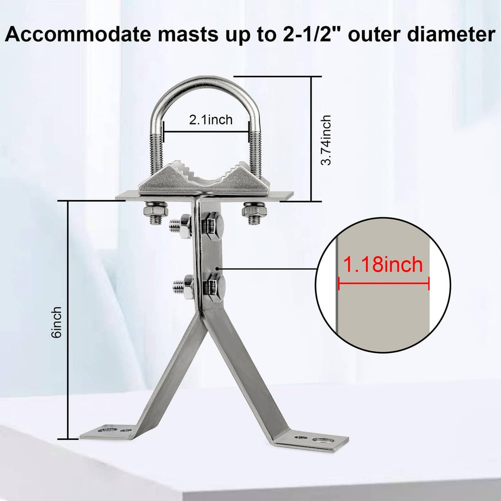 Silvery wall mount stand off with U-bolt clamp for RF antenna mast up to 2-1/2 in