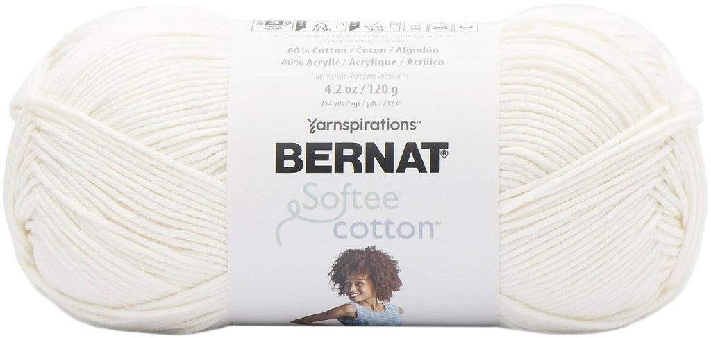 Bernat Softee cotton yarn skein, light weight soft blend in off-white