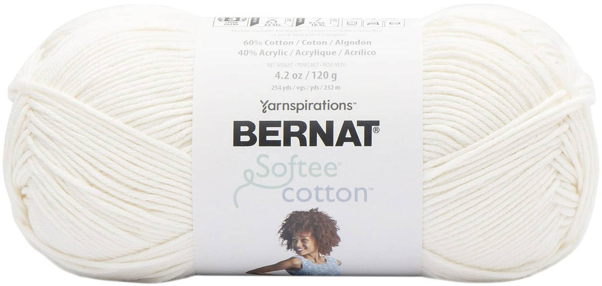 Bernat Softee cotton yarn skein, light weight soft blend in off-white