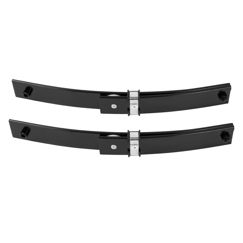 Two-piece black leaf spring set with center brackets and bolt holes at ends