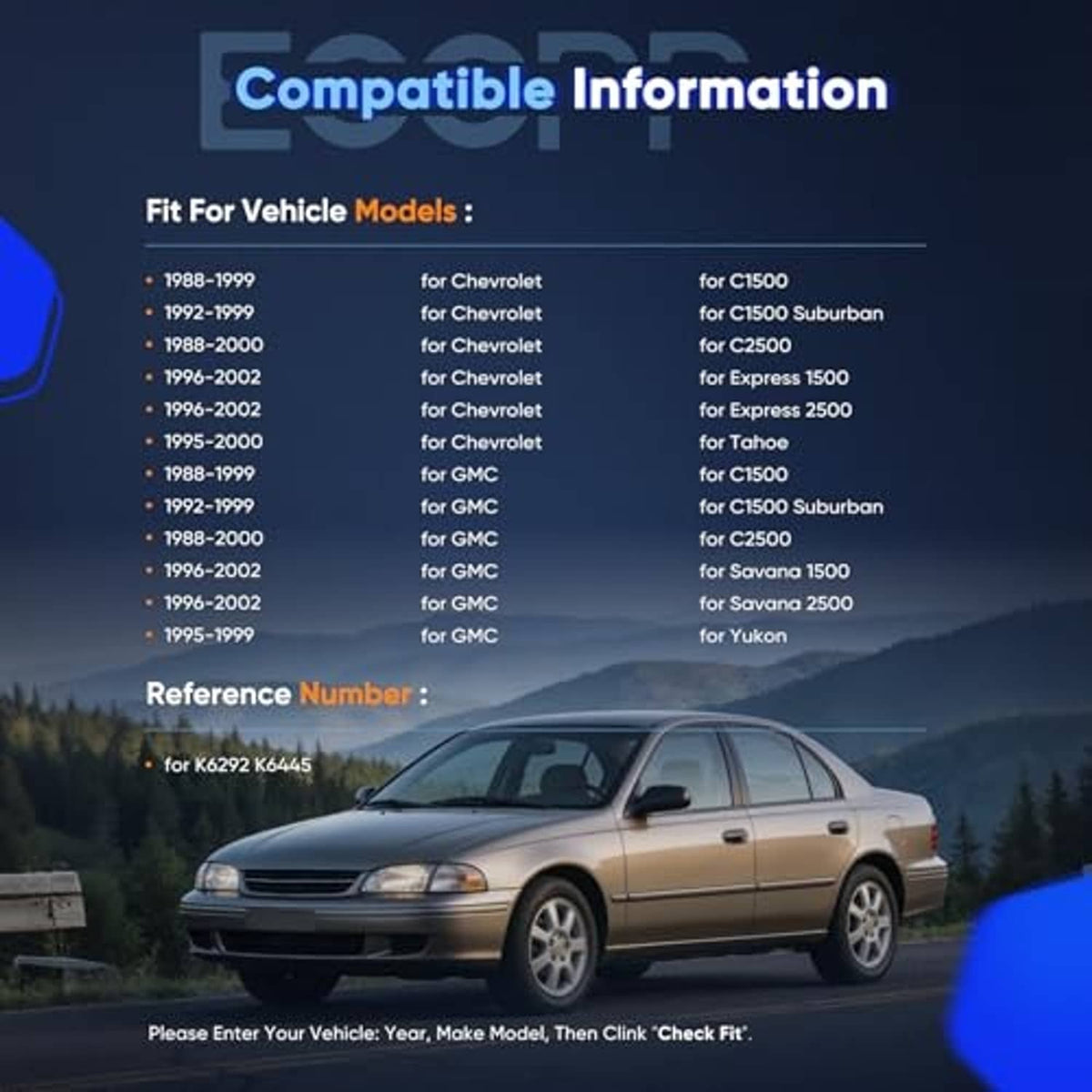 Suspension kit compatibility panel with vehicle silhouettes and ball joint parts