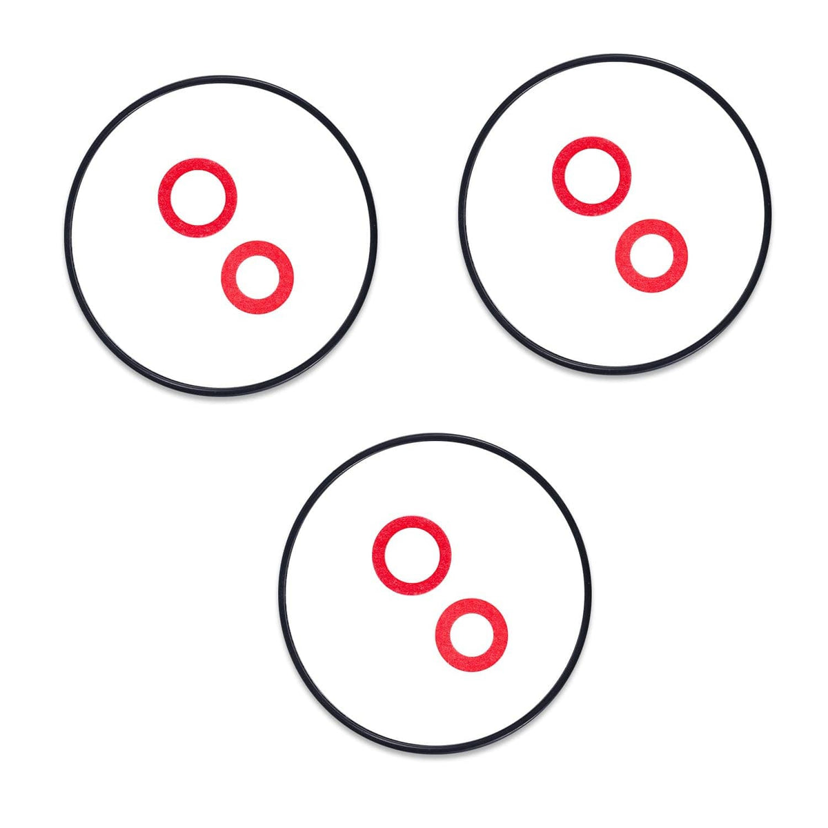 Carburetor float bowl gasket kit with three round black seals and red O-rings