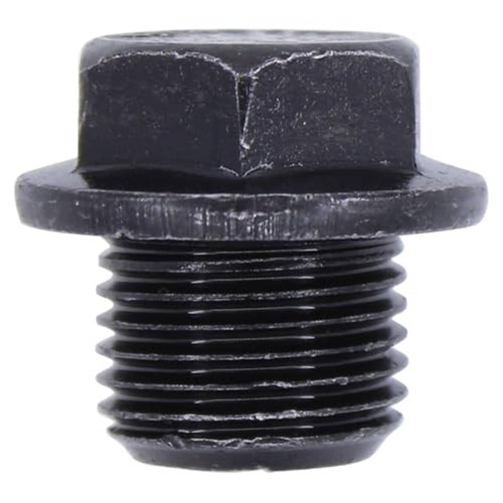Engine oil drain plug with black hex head and threaded body