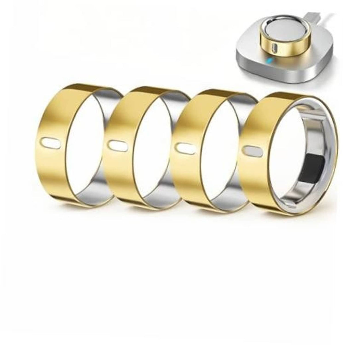 Set of four gold TPU ring covers with oval cutout and inner metallic band