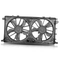 Engine cooling fan assembly with dual black fan blades in a metal frame