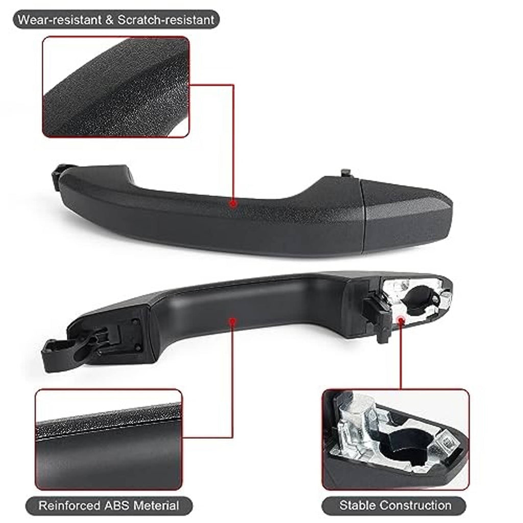 Black textured exterior door handle with rough-grip surface and side latch opening