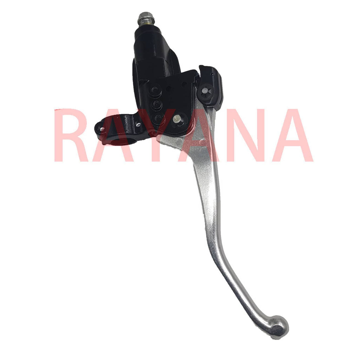 Front brake master cylinder lever, silver lever arm with black reservoir body