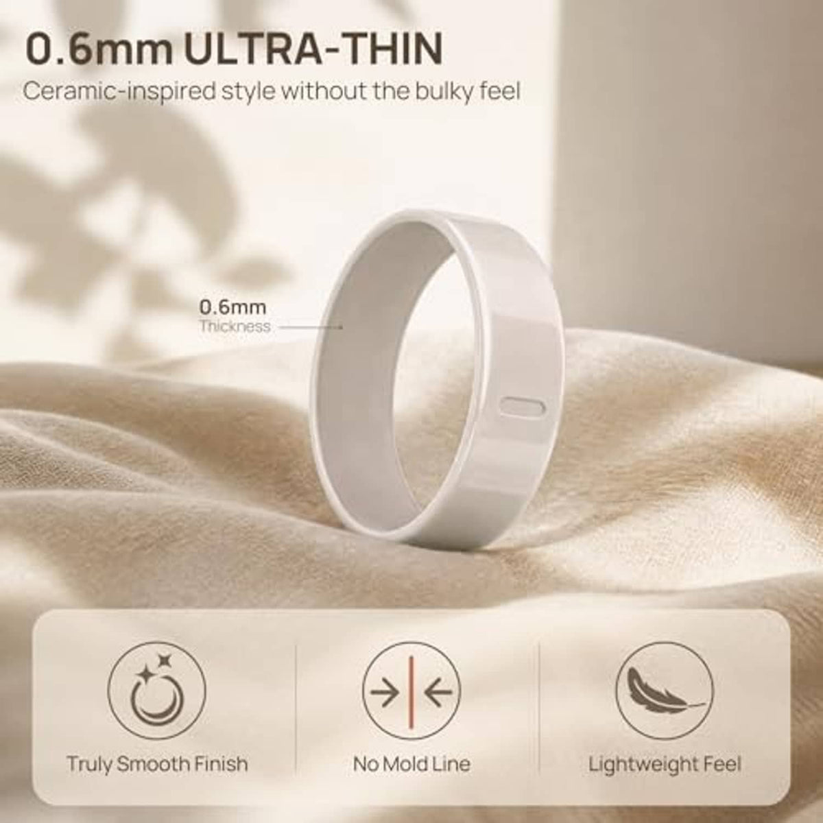 White slim ring cover with smooth matte finish and rounded open band