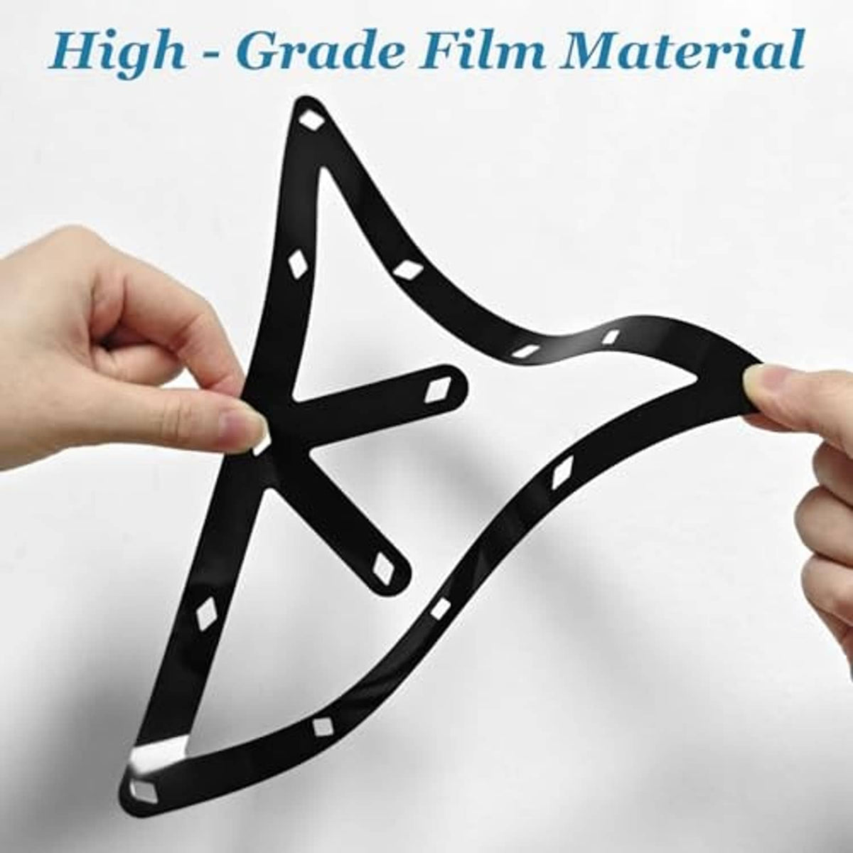 Thin black triangular billiard ball rack held between hands, flexible frame design