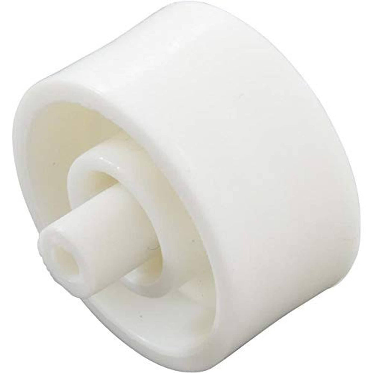 White plastic wheel roller with recessed axle hub for cleaner head