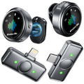Black magnetic wireless lavalier microphone kit with receiver and charging case