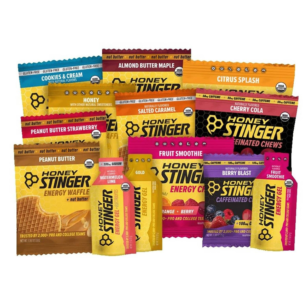 Performance fuel sampler pack with assorted Honey Stinger energy wafers and chews, 13 count