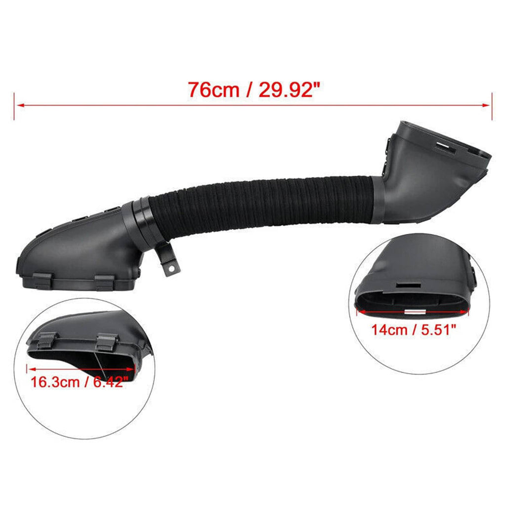 Black air intake hose tube, 76cm length, ribbed flexible section
