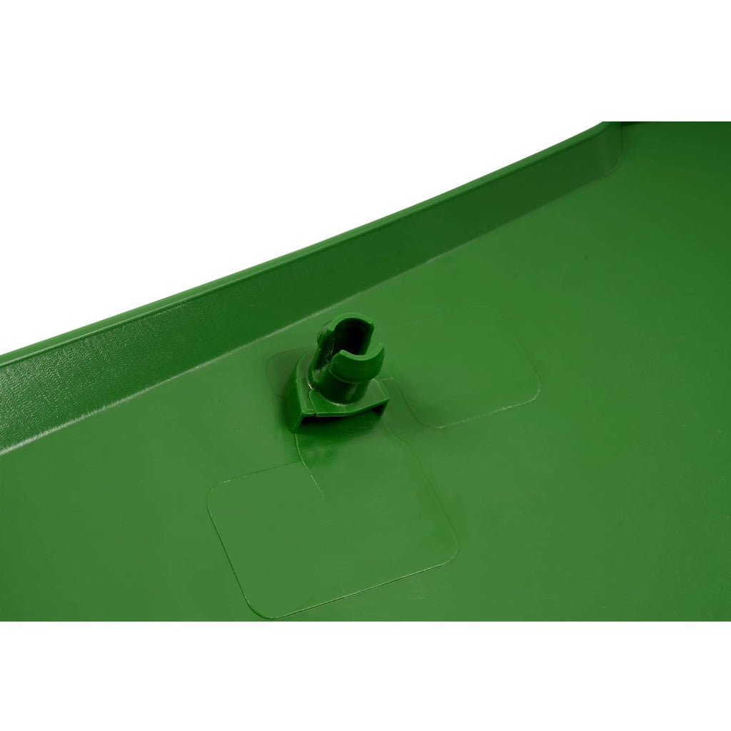 Green right hood side panel close-up of recessed fastener opening