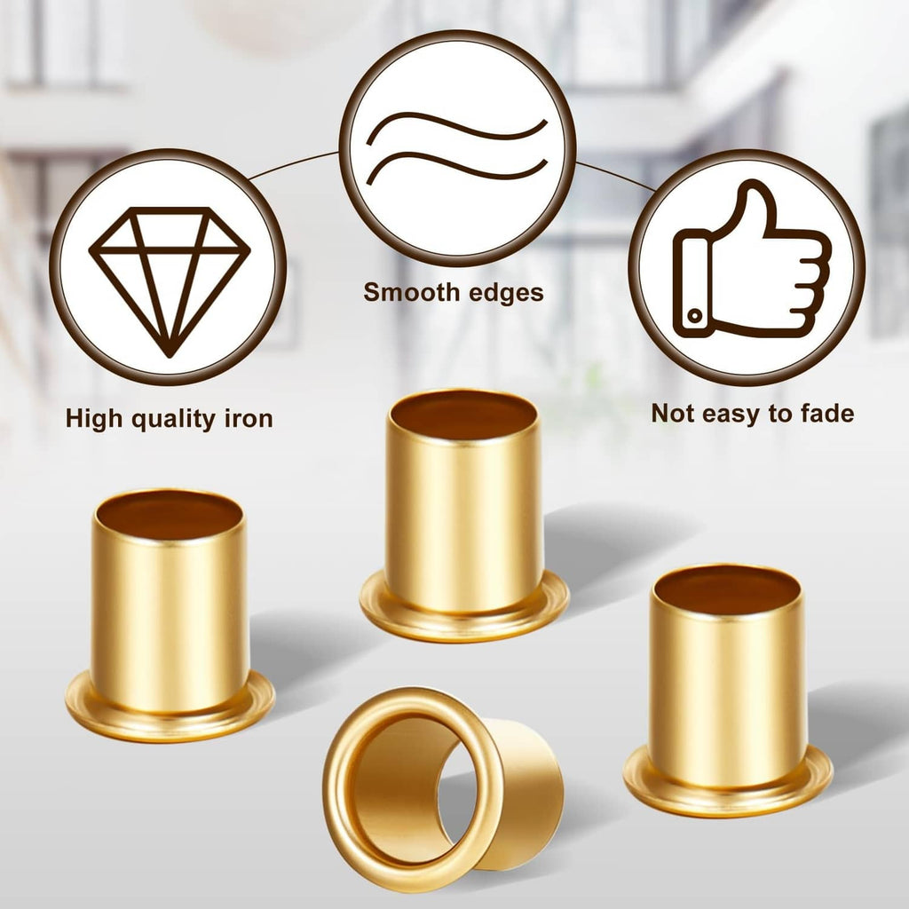 Brass shelf pin sleeves, smooth-edged cylindrical bushings with flanged bases
