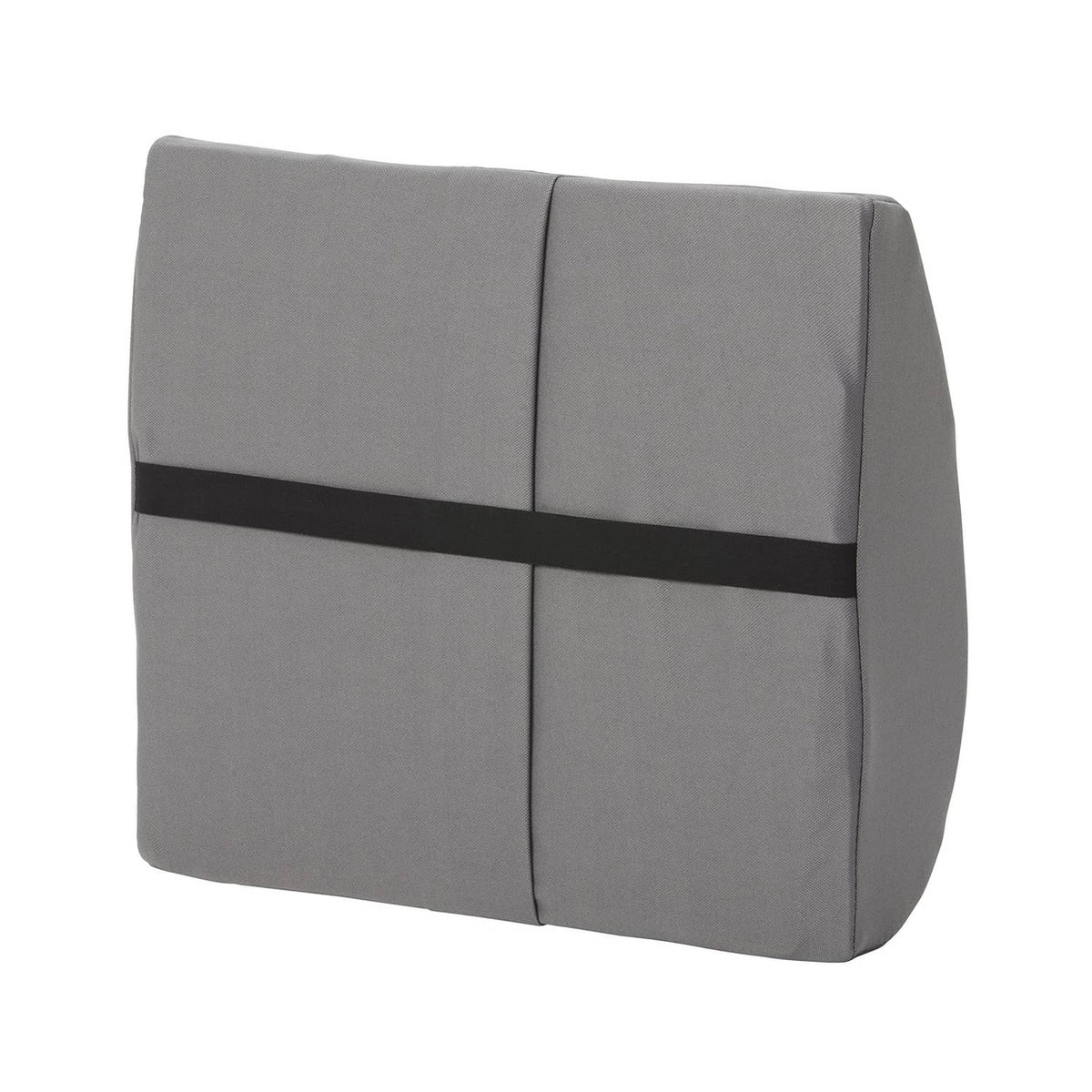 Gray square lumbar support pillow with panel stitching and a firm contoured back