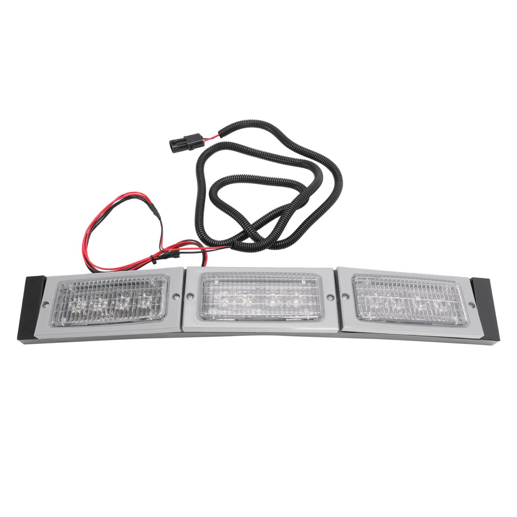3-LED headlight light bar with two-pin connectors and black wire harness