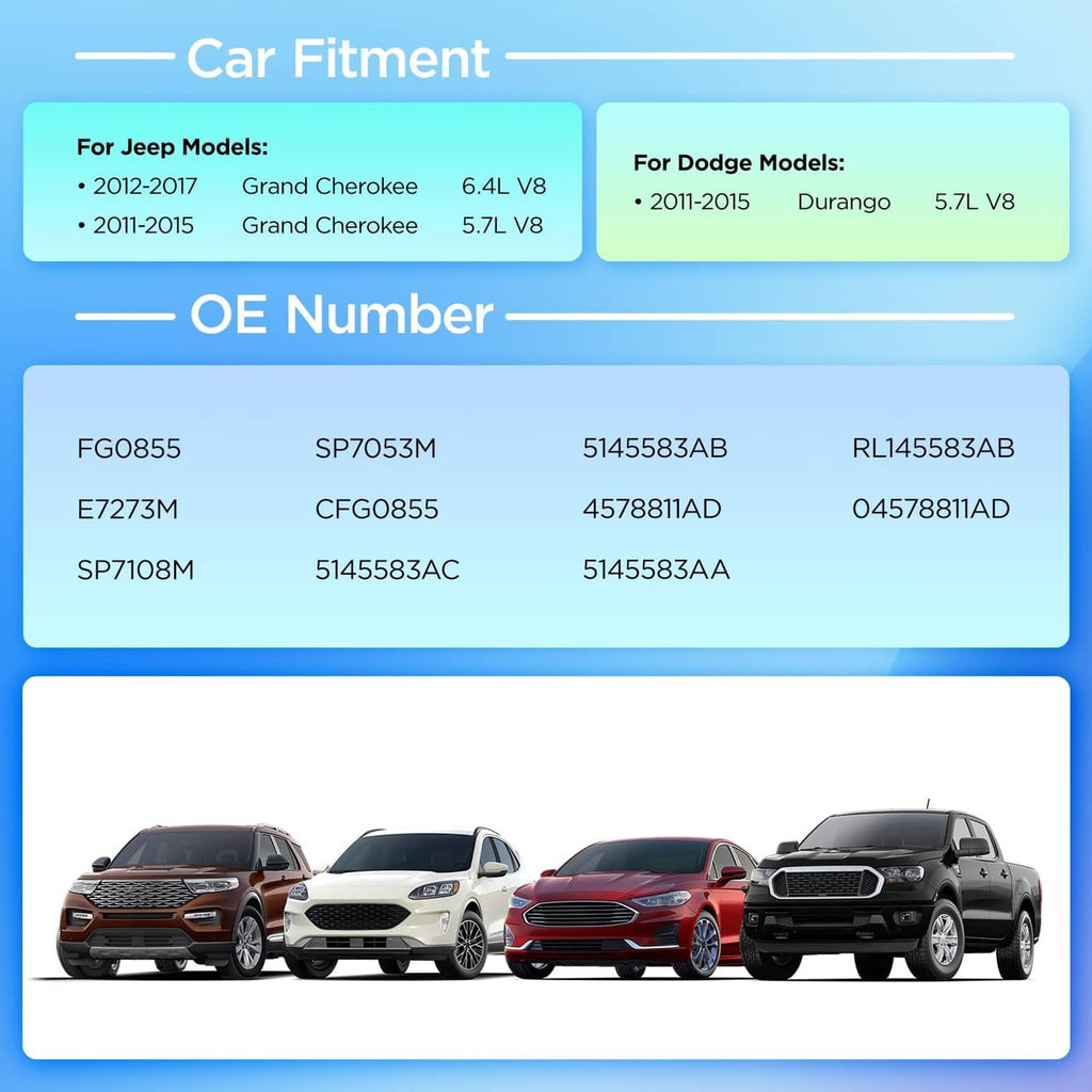 Fuel pump fitment and OE number guide graphic for compatible vehicle models