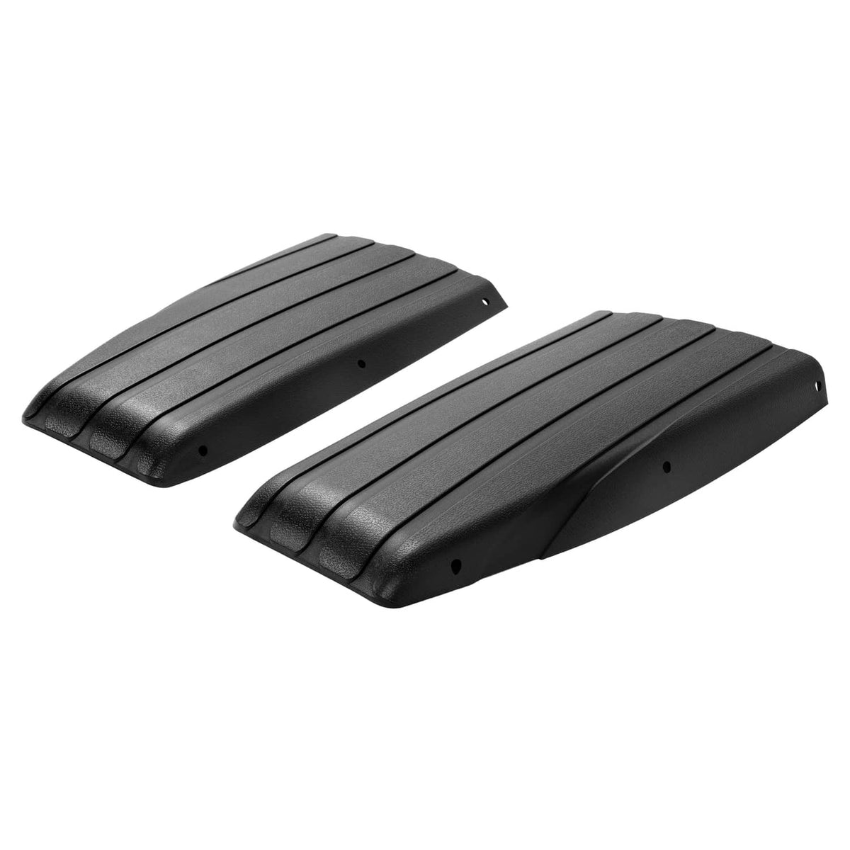 Two black ribbed scuff guards, side-by-side with mounting holes visible
