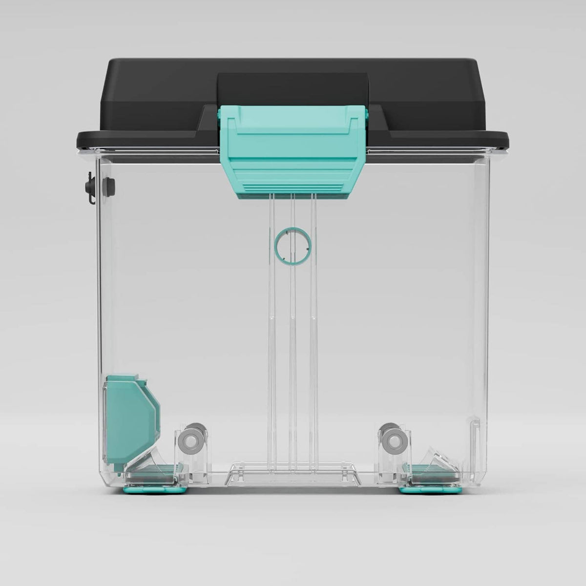 3D filament drying box open chamber with turquoise top unit and central filament guide path