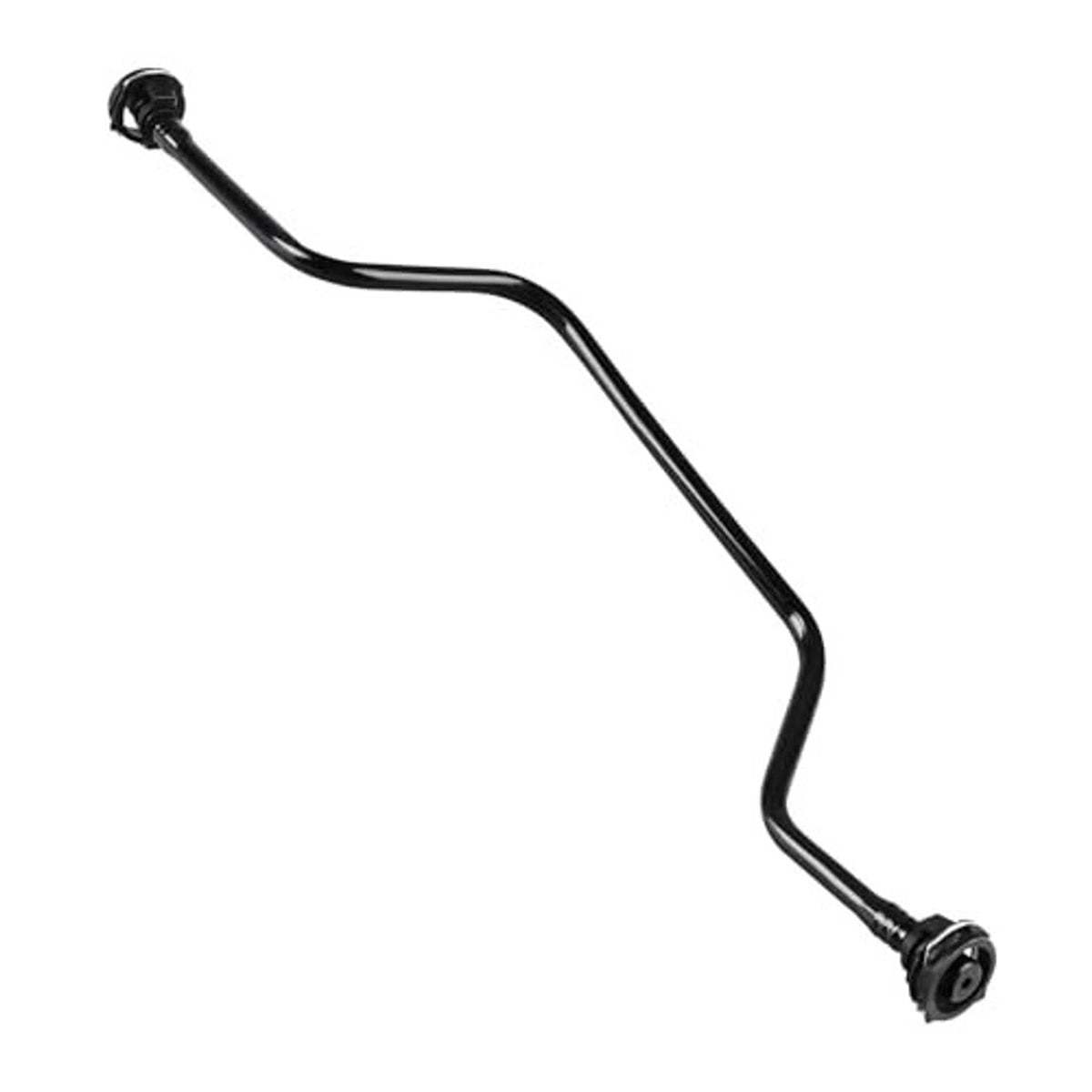 Black coolant hose with two fittings, long straight section with bends