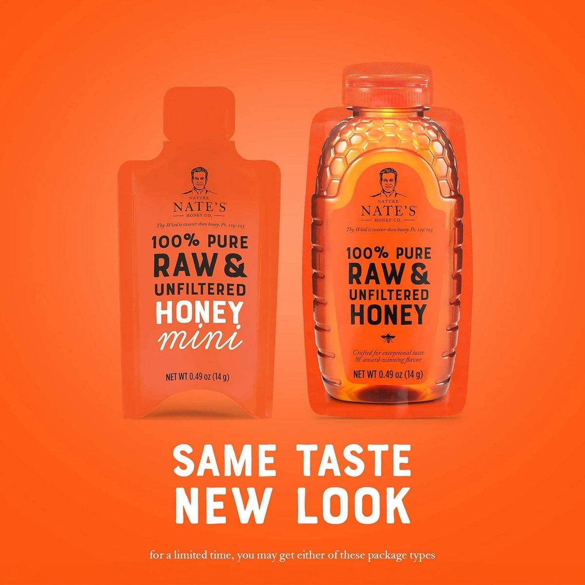 Nate's Honey Minis raw & unfiltered honey mini pouch and squeeze bottle, two-pack