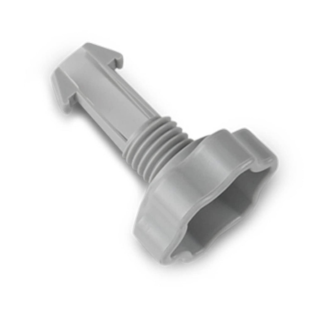 Gray air release valve replacement fitting with ribbed threaded connector