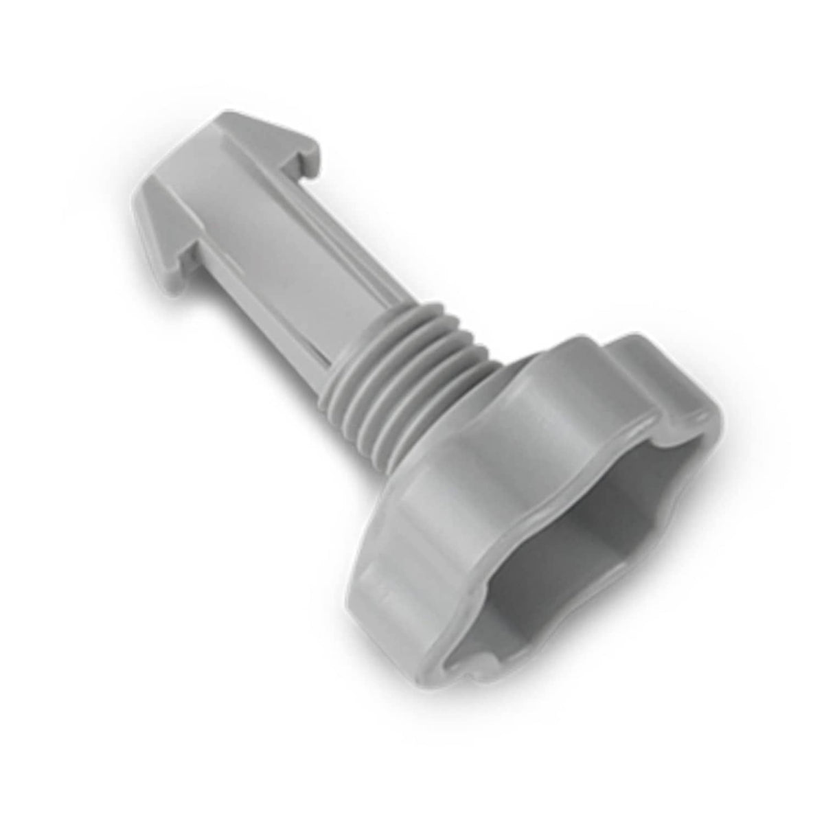 Gray air release valve replacement fitting with ribbed threaded connector