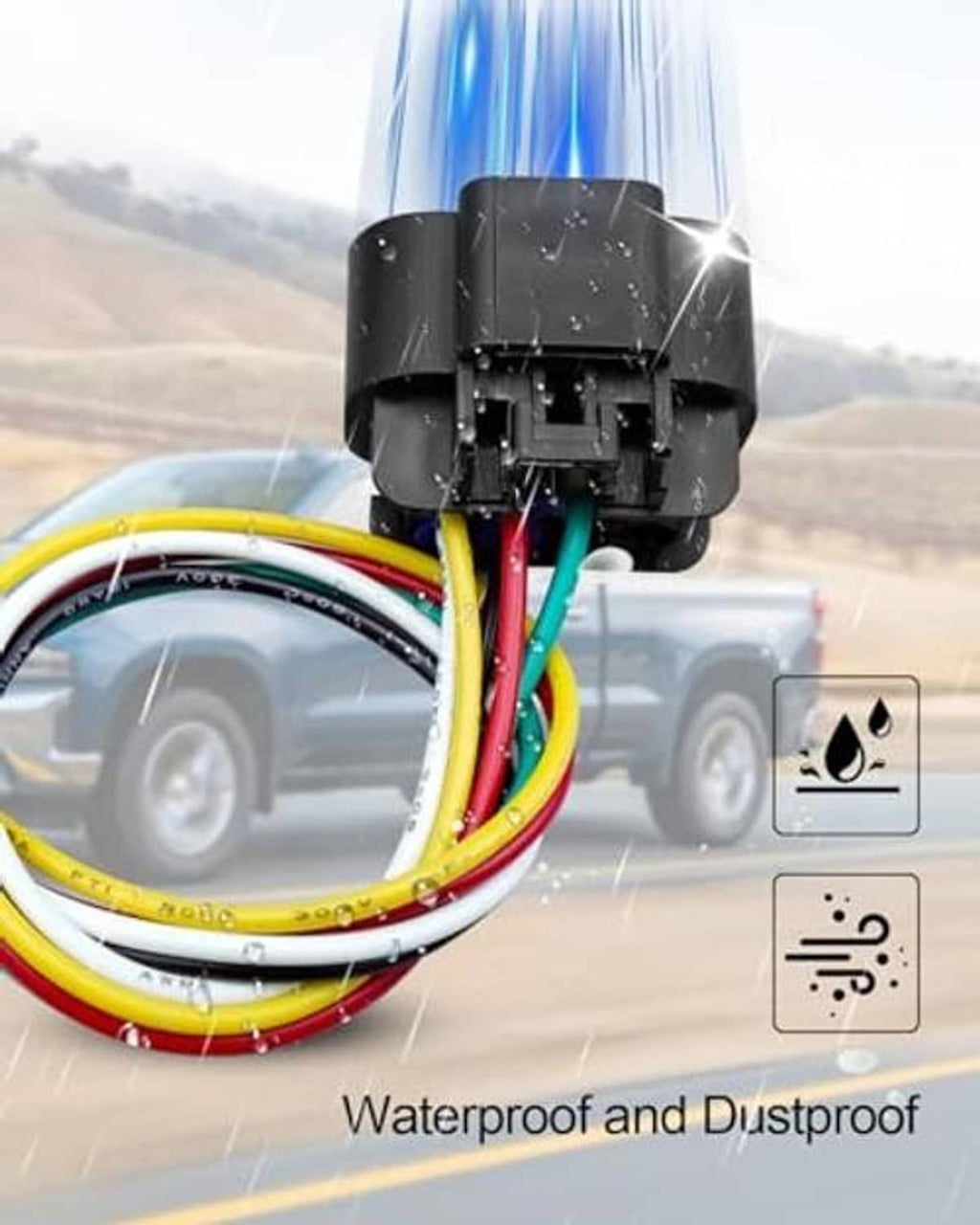 Headlight connector harness with multi-color wires and black connector on vehicle