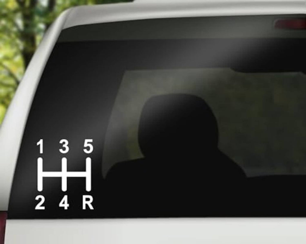 Car 5-speed manual shift decal on window, white 1-5 and H pattern with R
