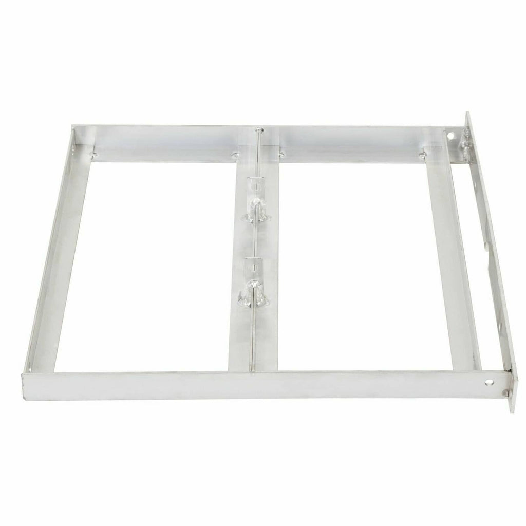 Aluminum 36V battery tray frame viewed from front, side rails and cross brace