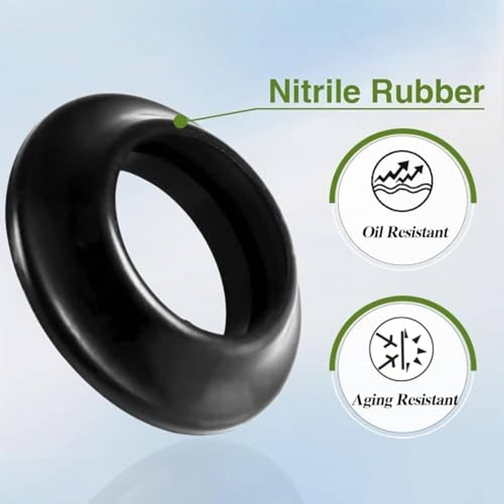 Black rubber grommet seal, round opening, thick rounded outer flange