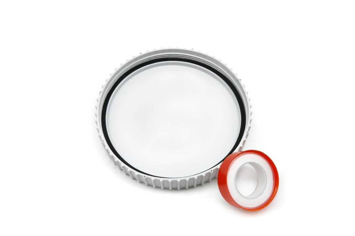 Warm gray conversion cap with ridged edge and red rubber seal gasket ring