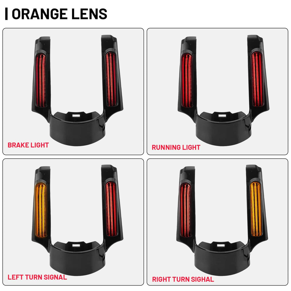 Black LED tail light fascia showing brake, running, and turn signal lens colors