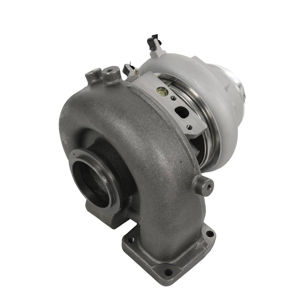 Turbocharger assembly with dark exhaust housing and silver compressor housing
