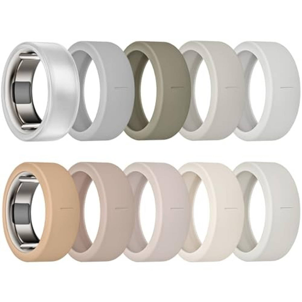 Silicone ring covers with metal insert, mixed light and neutral color set