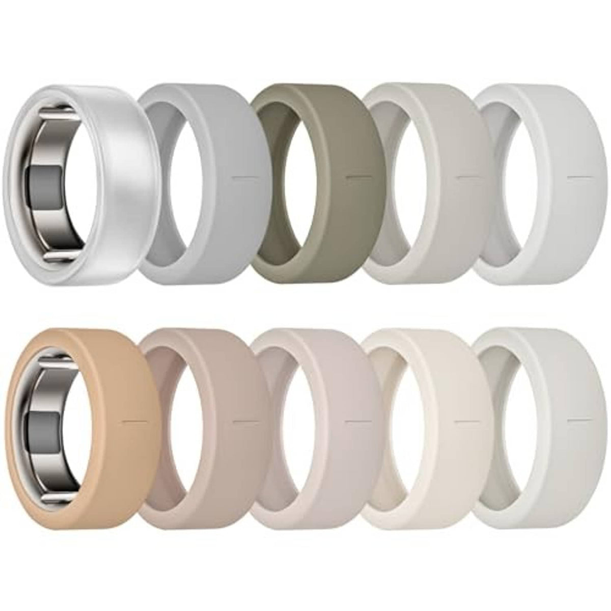 Silicone ring covers with metal insert, mixed light and neutral color set