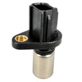 Camshaft position sensor with black housing and gold electrical contact, silver body