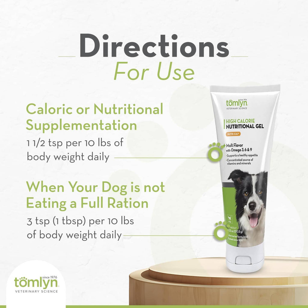 Directions panel with tomlyn Nutri-Cal high-calorie nutritional gel tube
